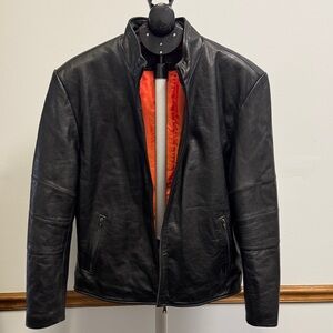 Rogue Black Leather Jacket with Vibrant Orange Interior